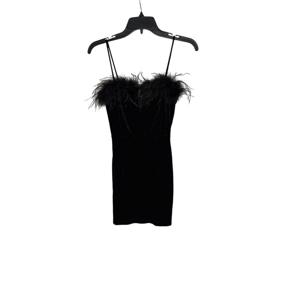 Superdown Black Erika Feather Trim Mini Dress NWT - Size XS - Picture 3 of 8